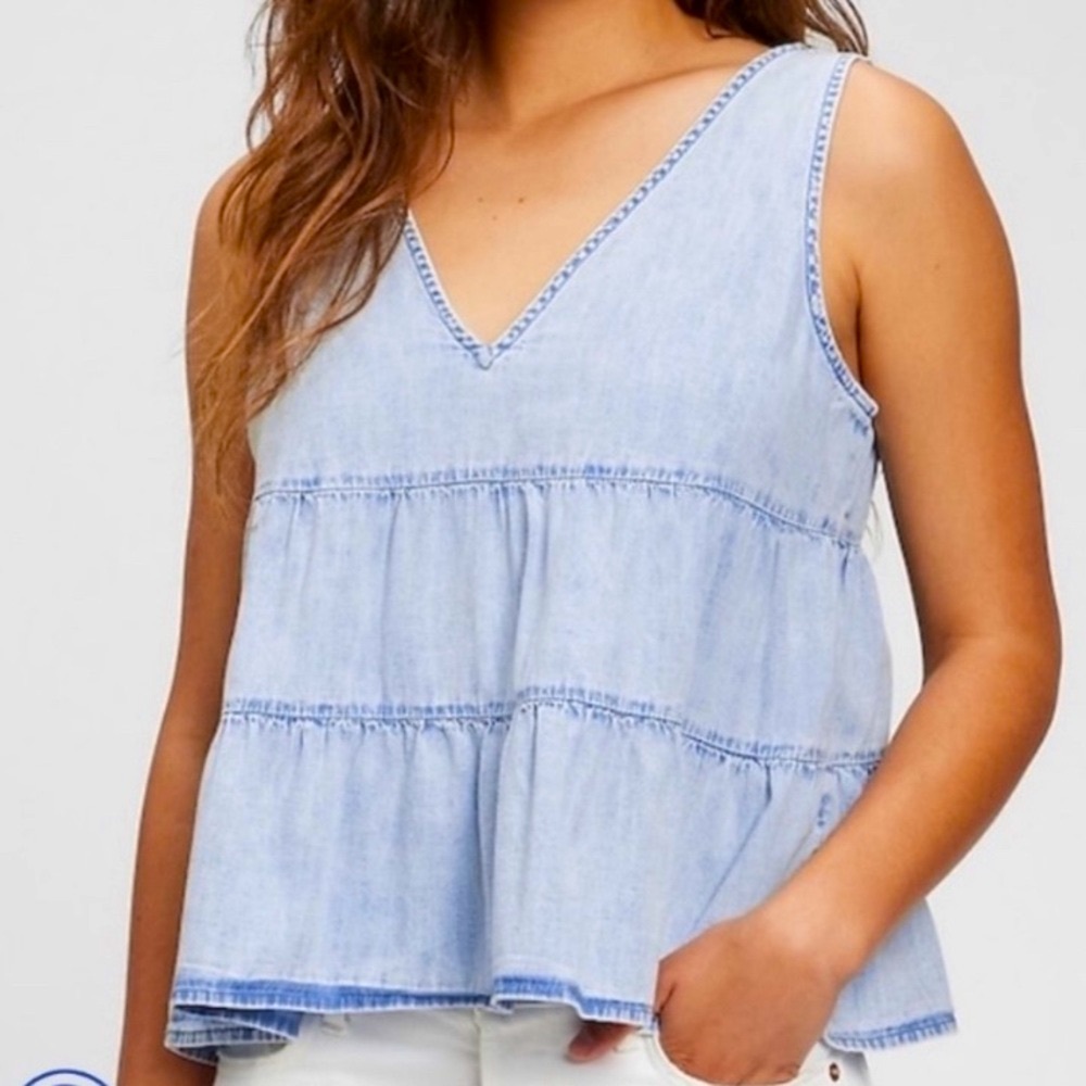 GAP | 100% Cotton Denim Tiered Tank Top Size Small